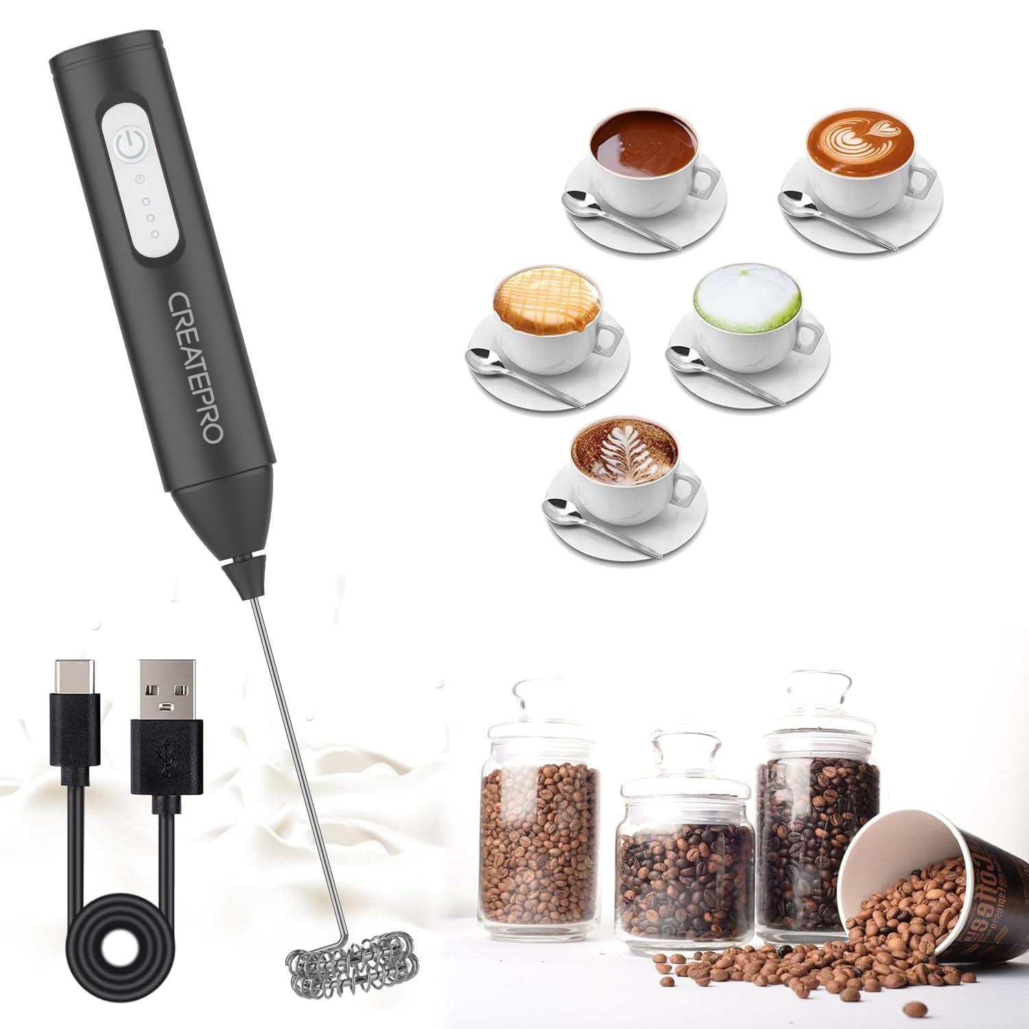 Electric Milk Frother Handheld - Oplaadbare Melkopschuimer Automatische Handheld Schuimmaker Elektrische