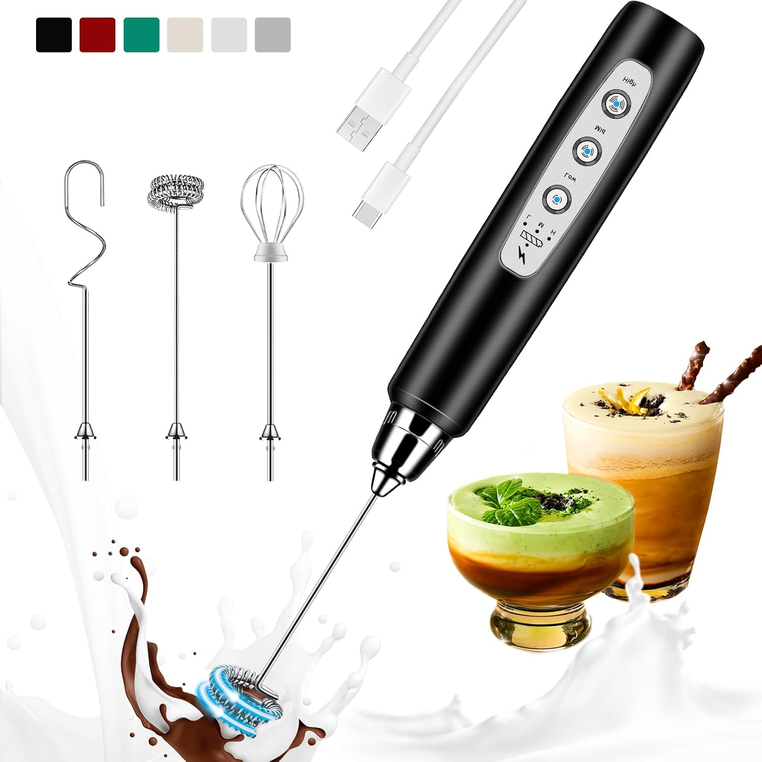 Electric Milk Frother Handheld - Oplaadbare melkopschuimer, draagbare elektrische garde met