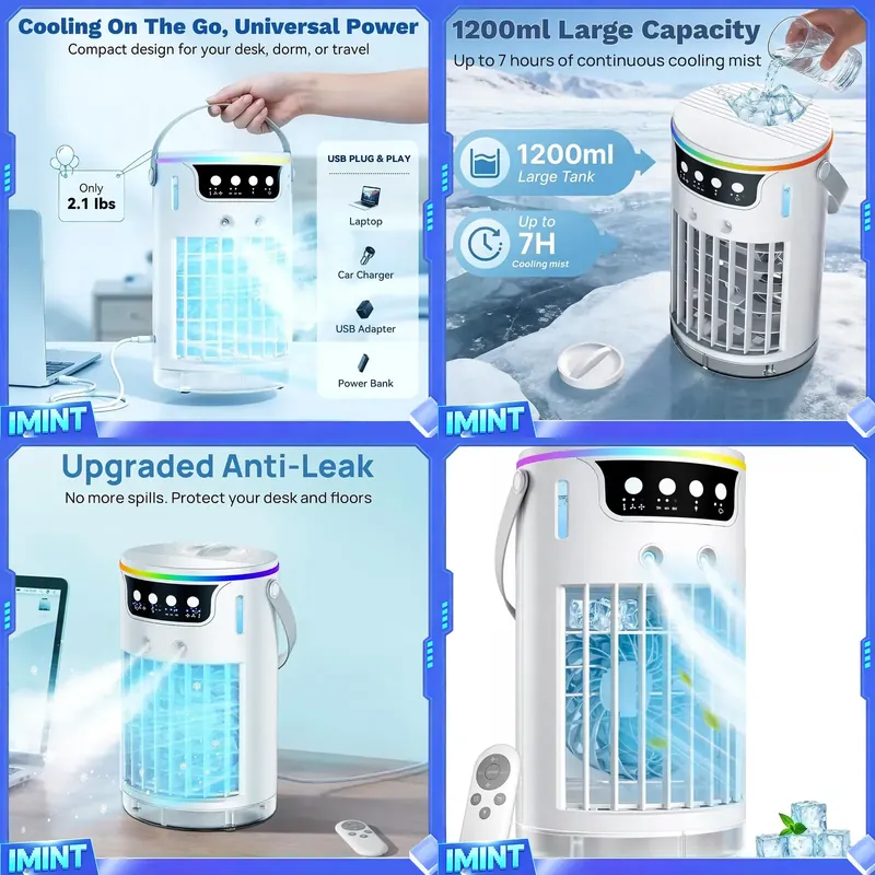 Air Conditioners - Draagbare airconditioner-ventilator, 1200 ml persoonlijke verdampingsluchtkoeler