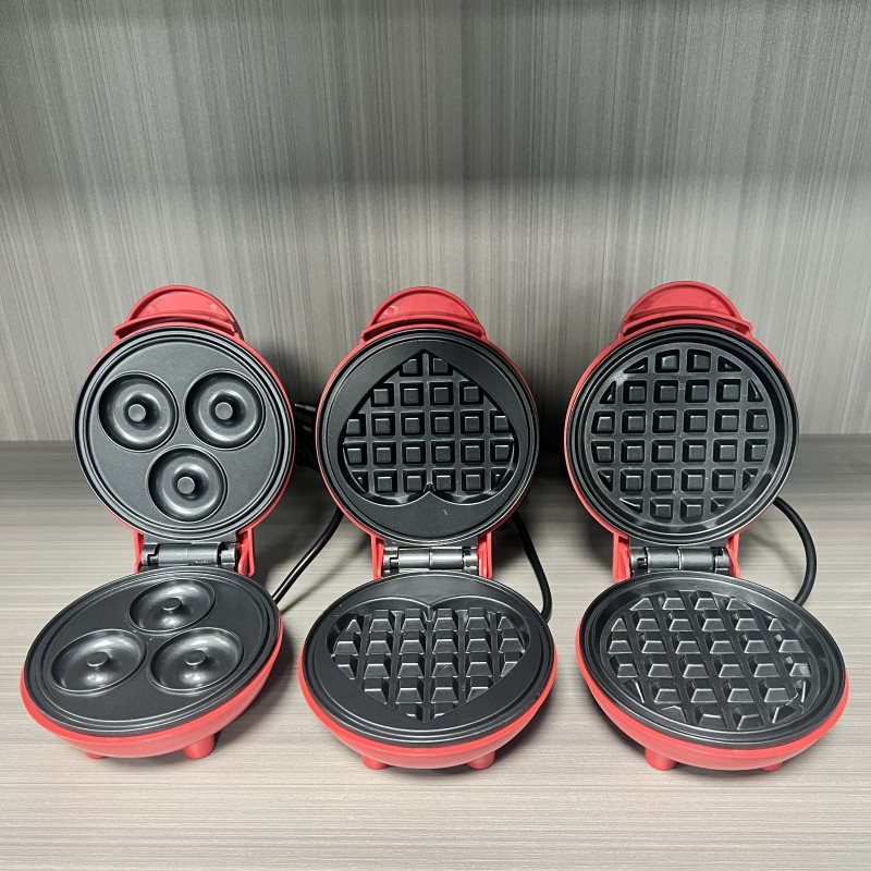 Mini Waffle Maker Machine - Multifunctionele mini-wafelmaker in hartvorm, dubbelzijdig verwarmd,