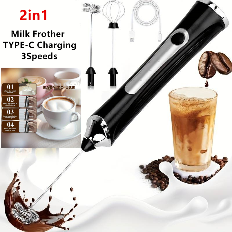 Electric Milk Frother Handheld - Draadloze elektrische melkopschuimer en eierklopper met