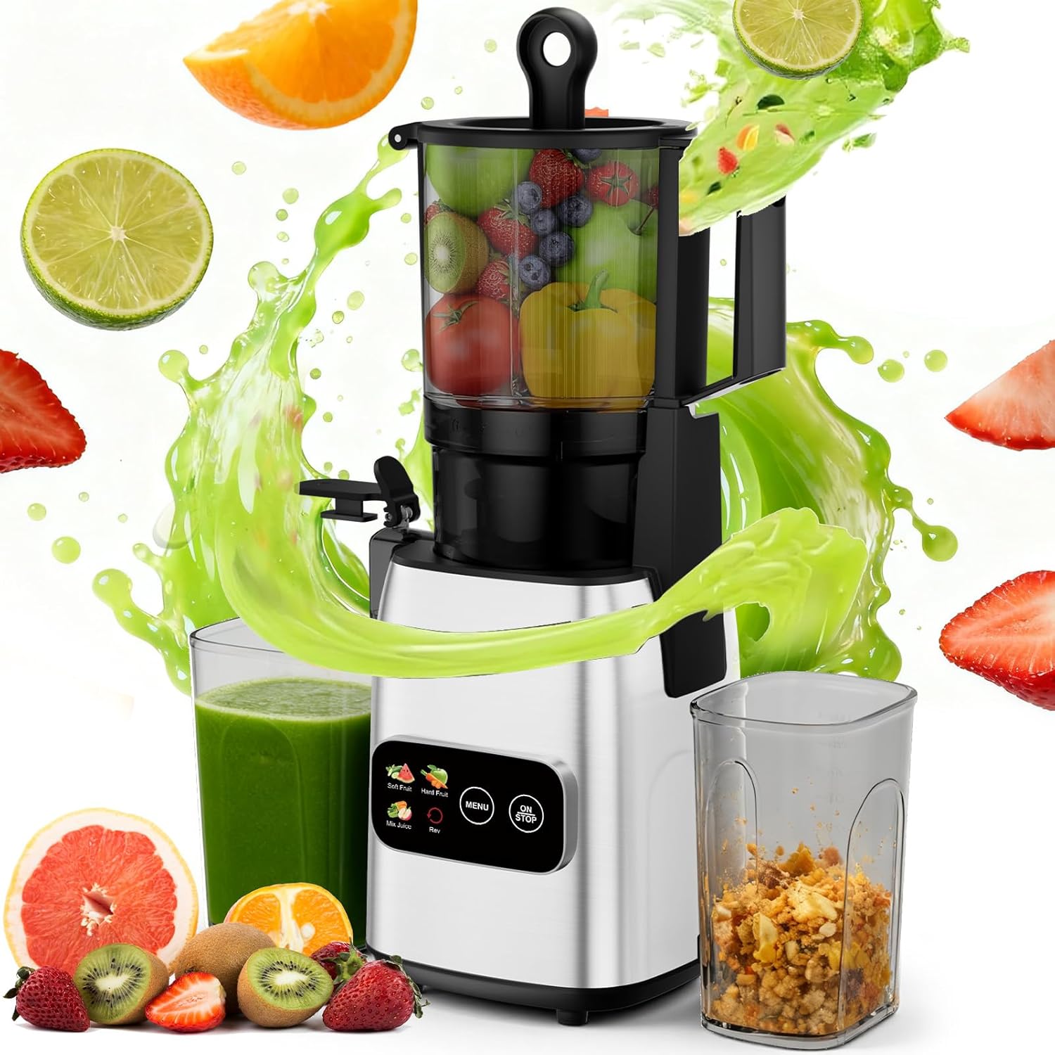 Electric Slow Juicer Cold Press - Langzame koudgeperste sapcentrifuge, 300W, 5,4-inch brede