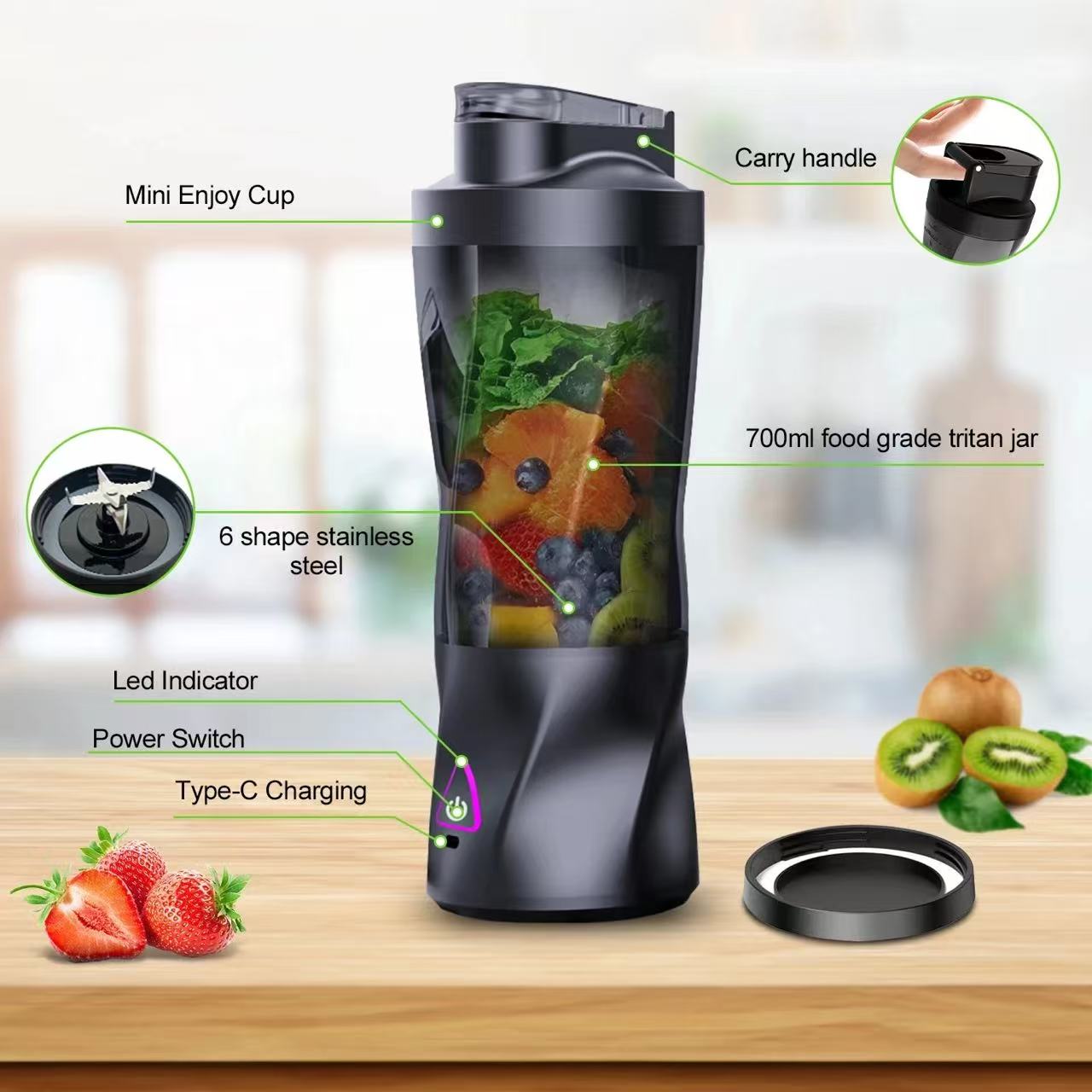 Draagbare elektrische sapcentr - Portable Blender Usb Rechargeable recensie en prijs