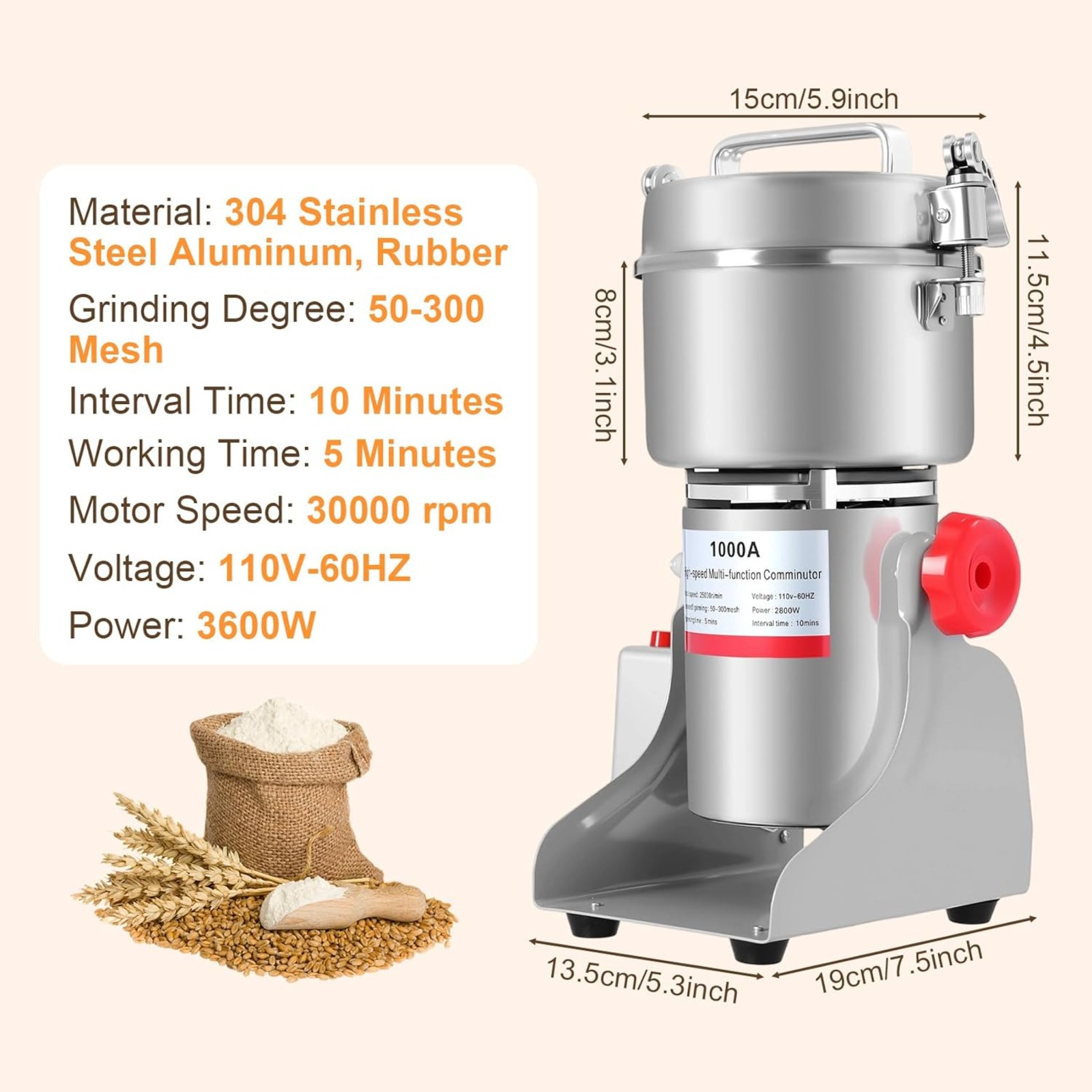 3600W Hoge Snelheid Commerciël - Coffee Bean Grinder Electric recensie en prijs